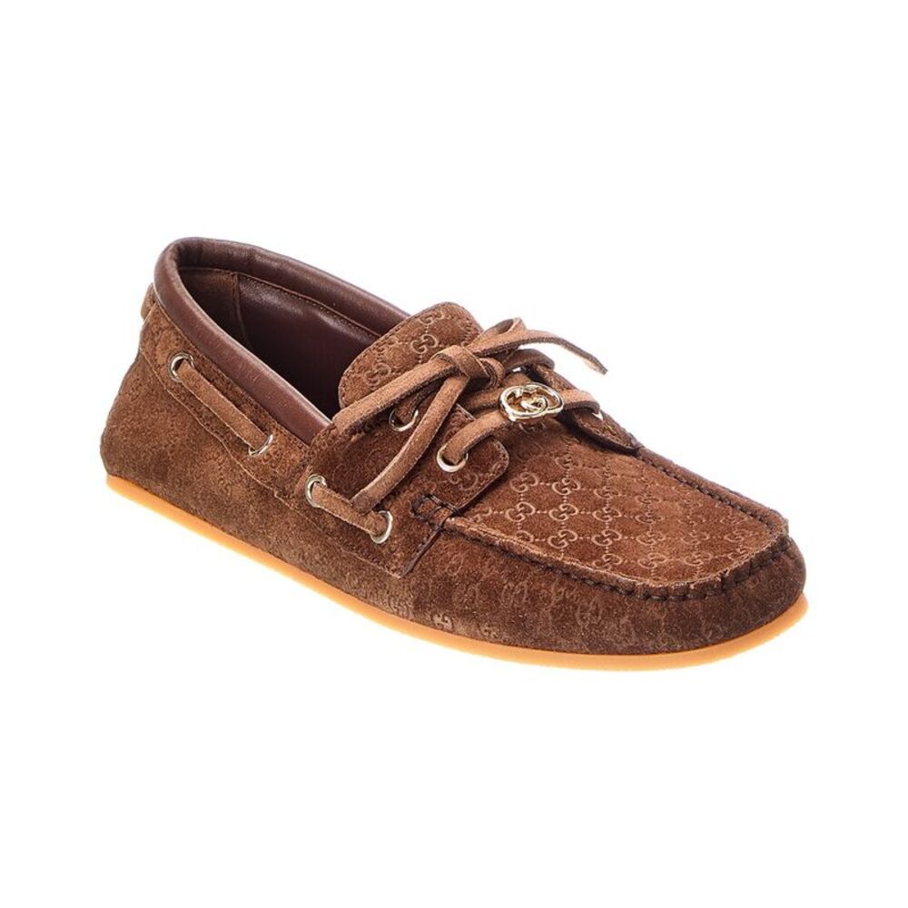 Gucci Gg Logo Suede Loafer, Brown